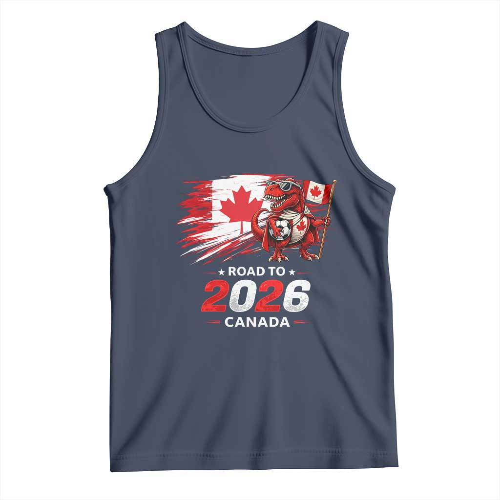 Funny Canada Soccer Dinosaur Tank Top Road To 2026 TS12 Navy Print Your Wear