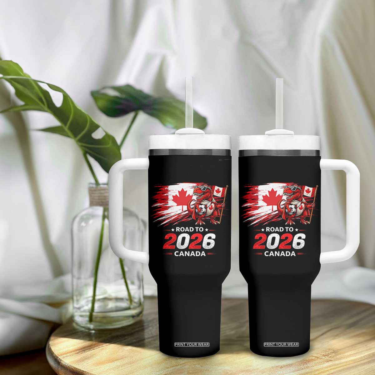 Funny Canada Soccer Dinosaur Tumbler With Handle Road To 2026 TS12 Print Your Wear