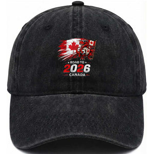 Funny Canada Soccer Dinosaur Washed Cotton Baseball Cap Road To 2026 TS12 Print Your Wear