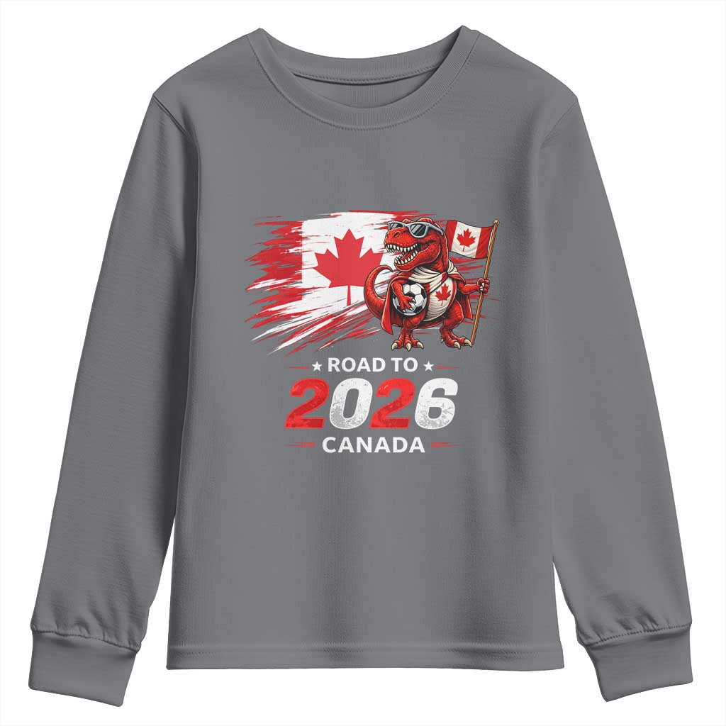 Funny Canada Soccer Dinosaur Youth Sweatshirt Road To 2026 TS12 Charcoal Print Your Wear