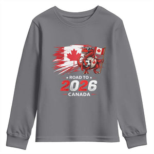 Funny Canada Soccer Dinosaur Youth Sweatshirt Road To 2026 TS12 Charcoal Print Your Wear