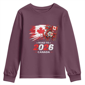 Funny Canada Soccer Dinosaur Youth Sweatshirt Road To 2026 TS12 Maroon Print Your Wear