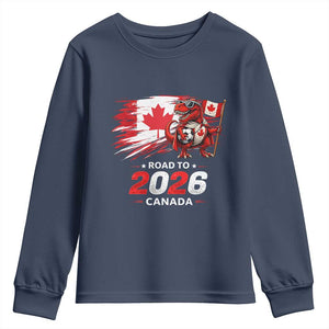 Funny Canada Soccer Dinosaur Youth Sweatshirt Road To 2026 TS12 Navy Print Your Wear