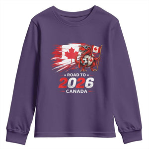 Funny Canada Soccer Dinosaur Youth Sweatshirt Road To 2026 TS12 Purple Print Your Wear