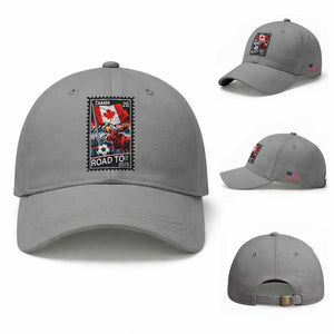 Canada Soccer Moose Baseball Cap Vintage Postal Stamp Road To 2026 TS12 Baseball Cap Universal Fit Sport Gray Print Your Wear