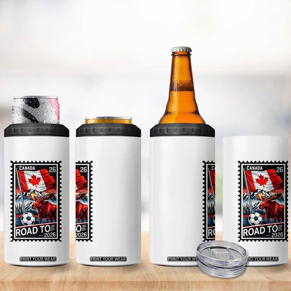 Canada Soccer Moose 4 in 1 Can Cooler Tumbler Vintage Postal Stamp Road To 2026 TS12 Print Your Wear