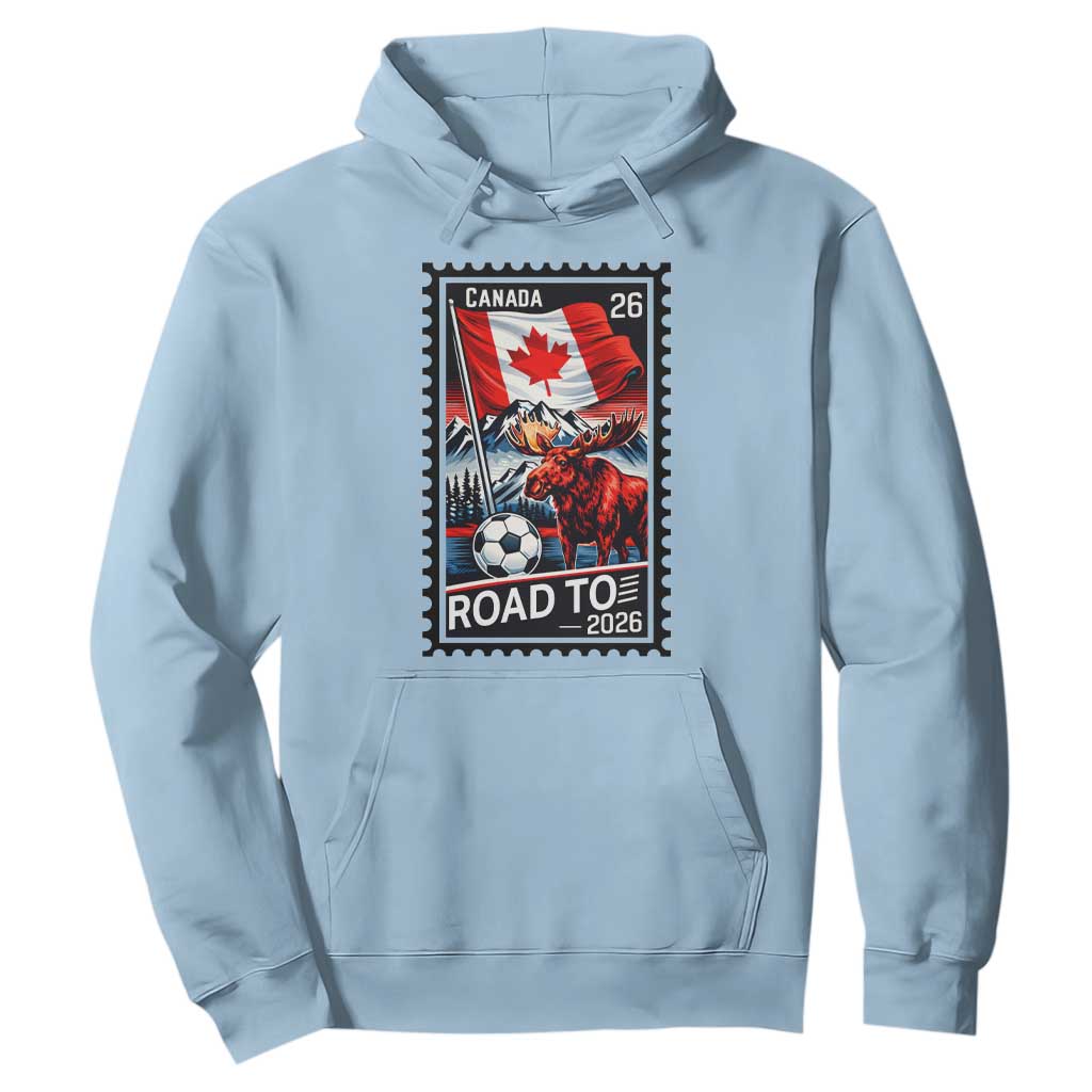 Canada Soccer Moose Hoodie Vintage Postal Stamp Road To 2026 TS12 Light Blue Print Your Wear