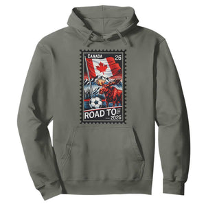 Canada Soccer Moose Hoodie Vintage Postal Stamp Road To 2026 TS12 Military Green Print Your Wear