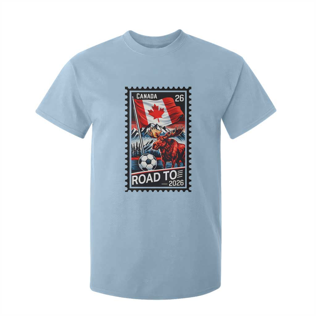 Canada Soccer Moose T Shirt For Kid Vintage Postal Stamp Road To 2026 TS12 Light Blue Print Your Wear