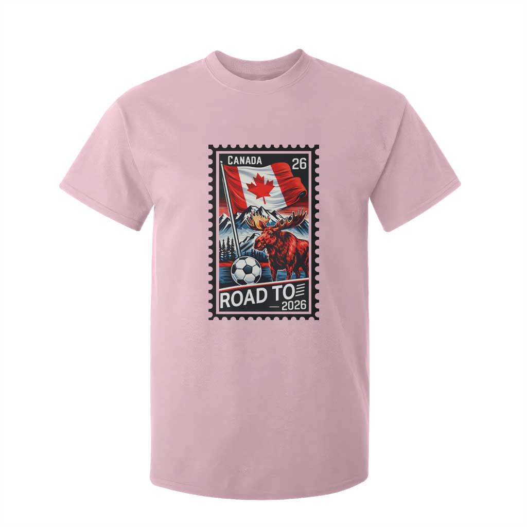 Canada Soccer Moose T Shirt For Kid Vintage Postal Stamp Road To 2026 TS12 Light Pink Print Your Wear