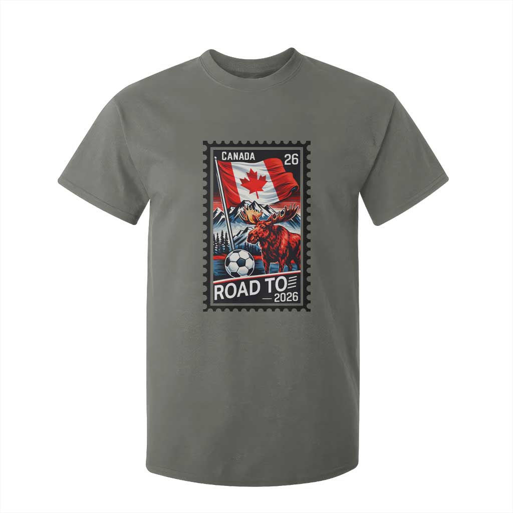 Canada Soccer Moose T Shirt For Kid Vintage Postal Stamp Road To 2026 TS12 Military Green Print Your Wear