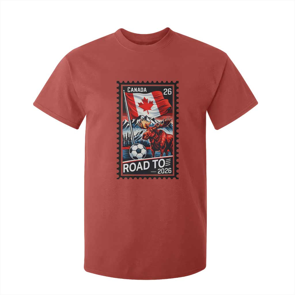 Canada Soccer Moose T Shirt For Kid Vintage Postal Stamp Road To 2026 TS12 Red Print Your Wear