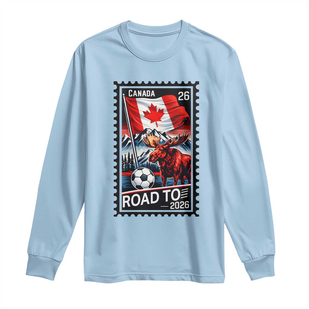 Canada Soccer Moose Long Sleeve Shirt Vintage Postal Stamp Road To 2026 TS12 Light Blue Print Your Wear