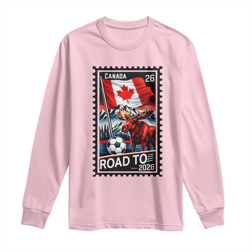 Canada Soccer Moose Long Sleeve Shirt Vintage Postal Stamp Road To 2026 TS12 Light Pink Print Your Wear