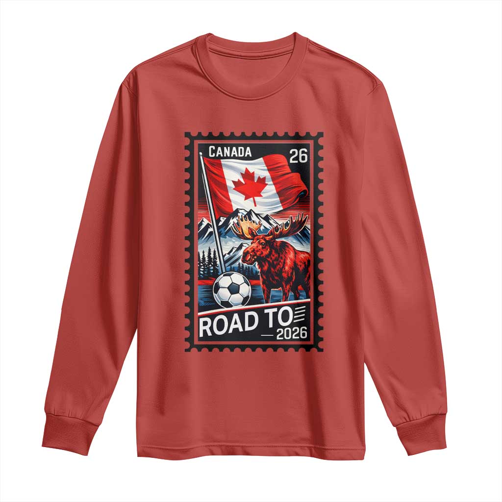 Canada Soccer Moose Long Sleeve Shirt Vintage Postal Stamp Road To 2026 TS12 Red Print Your Wear