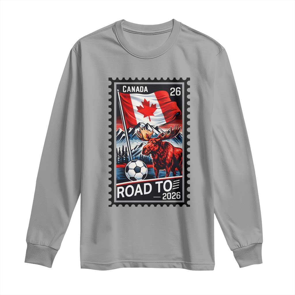 Canada Soccer Moose Long Sleeve Shirt Vintage Postal Stamp Road To 2026 TS12 Sport Gray Print Your Wear