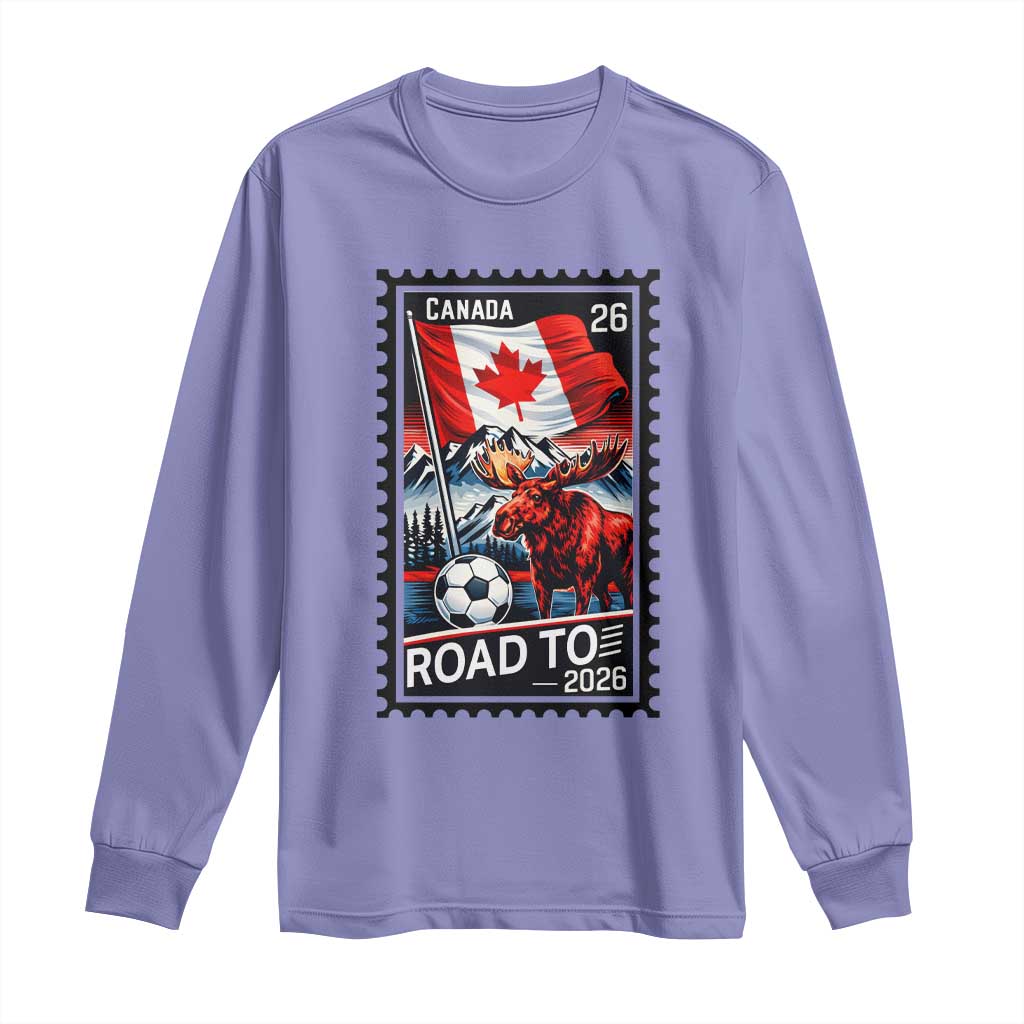 Canada Soccer Moose Long Sleeve Shirt Vintage Postal Stamp Road To 2026 TS12 Violet Print Your Wear