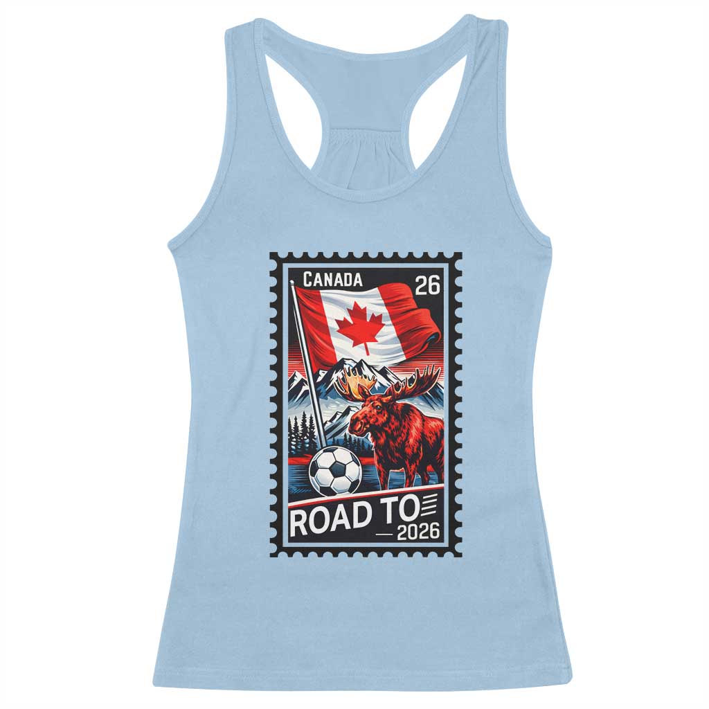 Canada Soccer Moose Racerback Tank Top Vintage Postal Stamp Road To 2026 TS12 Light Blue Print Your Wear