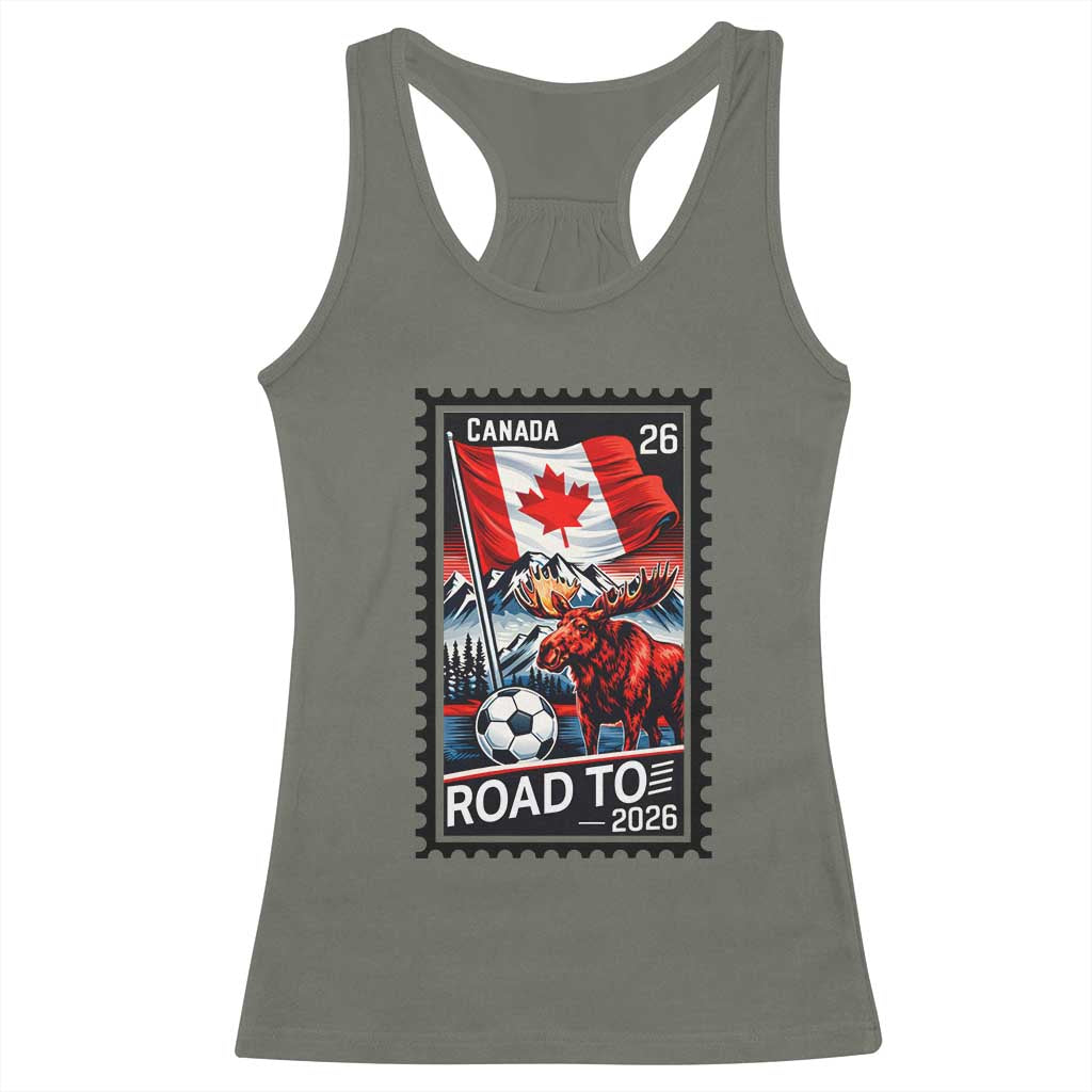Canada Soccer Moose Racerback Tank Top Vintage Postal Stamp Road To 2026 TS12 Military Green Print Your Wear