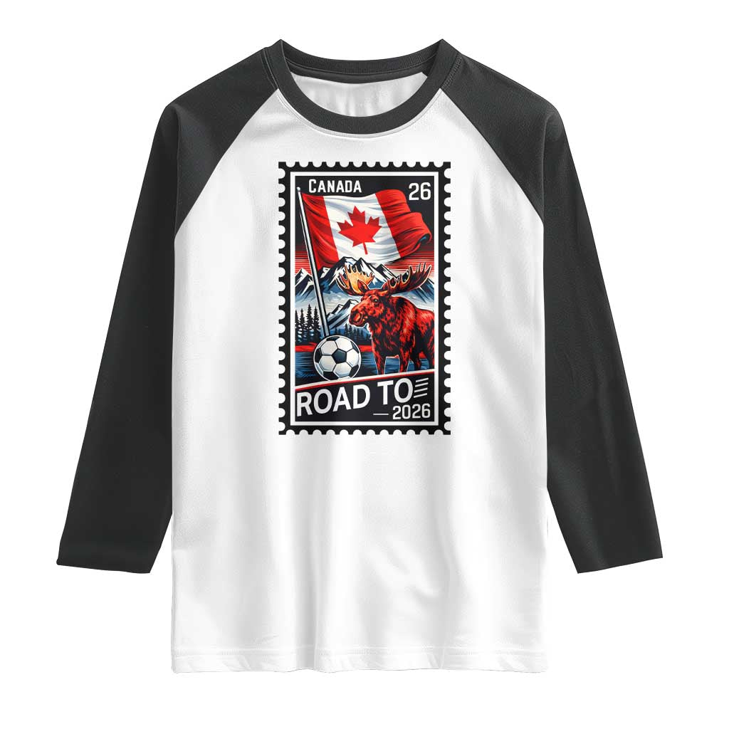 Canada Soccer Moose Raglan Shirt Vintage Postal Stamp Road To 2026 TS12 White Black Print Your Wear