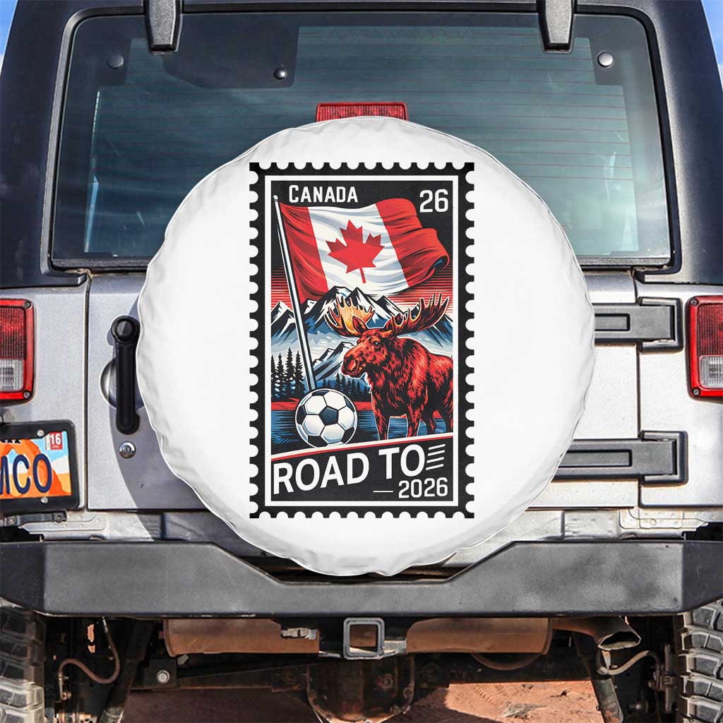 Canada Soccer Moose Spare Tire Cover Vintage Postal Stamp Road To 2026 TS12 No hole White Print Your Wear