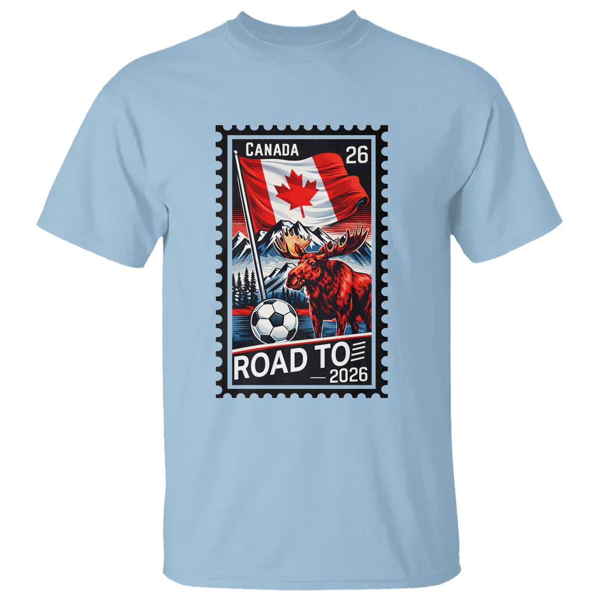 Canada Soccer Moose T Shirt Vintage Postal Stamp Road To 2026 TS12 Light Blue Print Your Wear