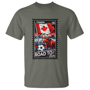 Canada Soccer Moose T Shirt Vintage Postal Stamp Road To 2026 TS12 Military Green Print Your Wear