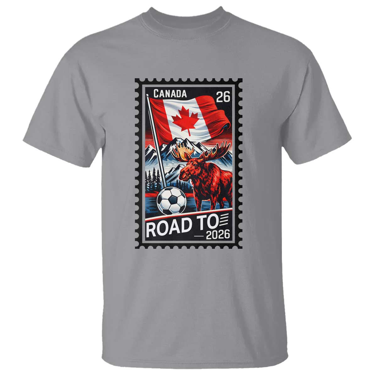 Canada Soccer Moose T Shirt Vintage Postal Stamp Road To 2026 TS12 Sport Gray Print Your Wear