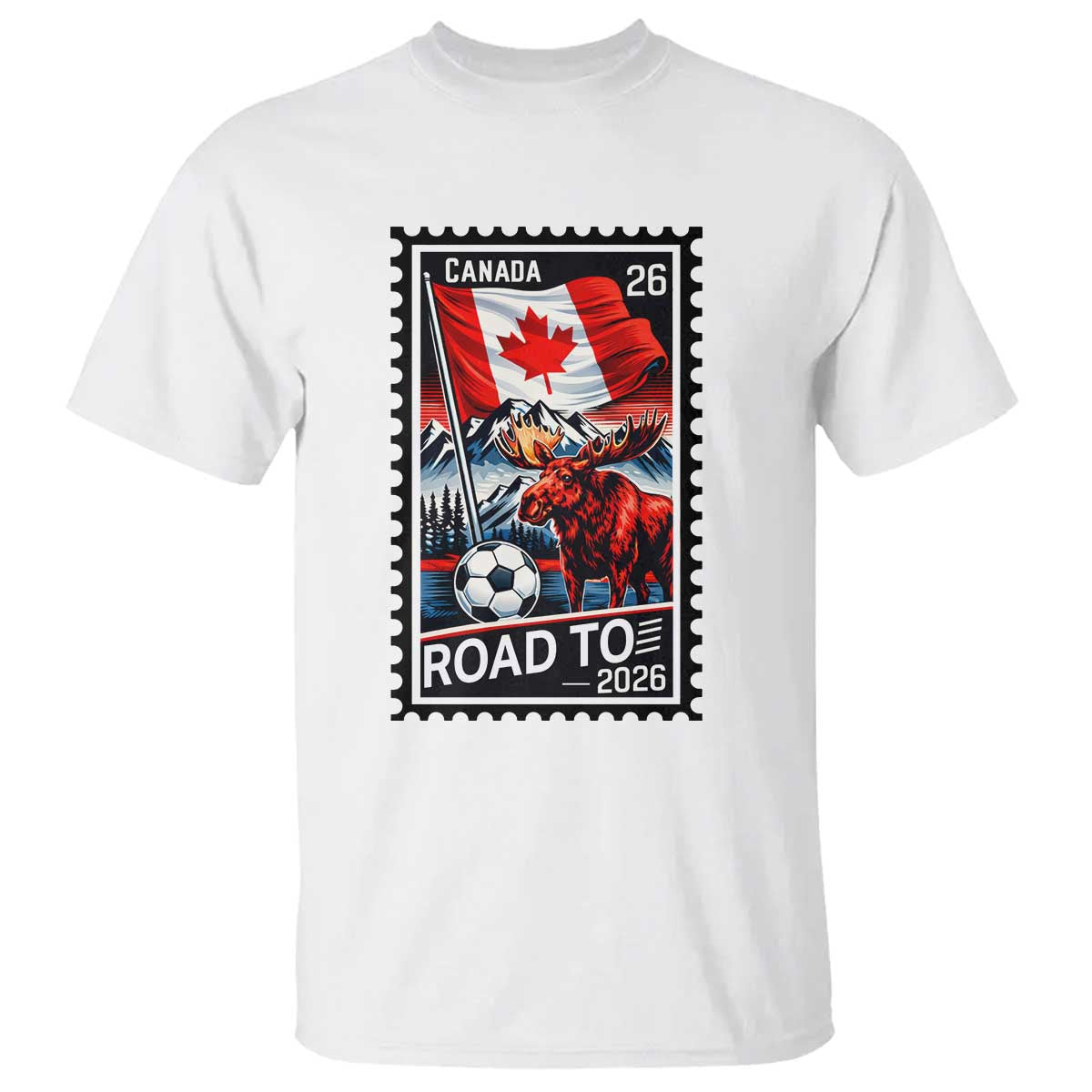 Canada Soccer Moose T Shirt Vintage Postal Stamp Road To 2026 TS12 White Print Your Wear