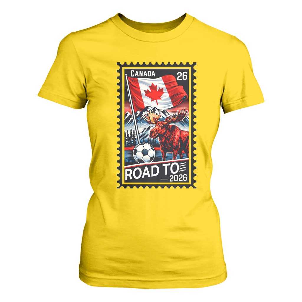 Canada Soccer Moose T Shirt For Women Vintage Postal Stamp Road To 2026 TS12 Daisy Print Your Wear