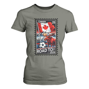 Canada Soccer Moose T Shirt For Women Vintage Postal Stamp Road To 2026 TS12 Military Green Print Your Wear