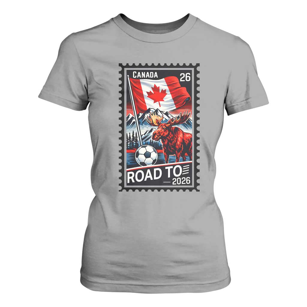 Canada Soccer Moose T Shirt For Women Vintage Postal Stamp Road To 2026 TS12 Sport Gray Print Your Wear