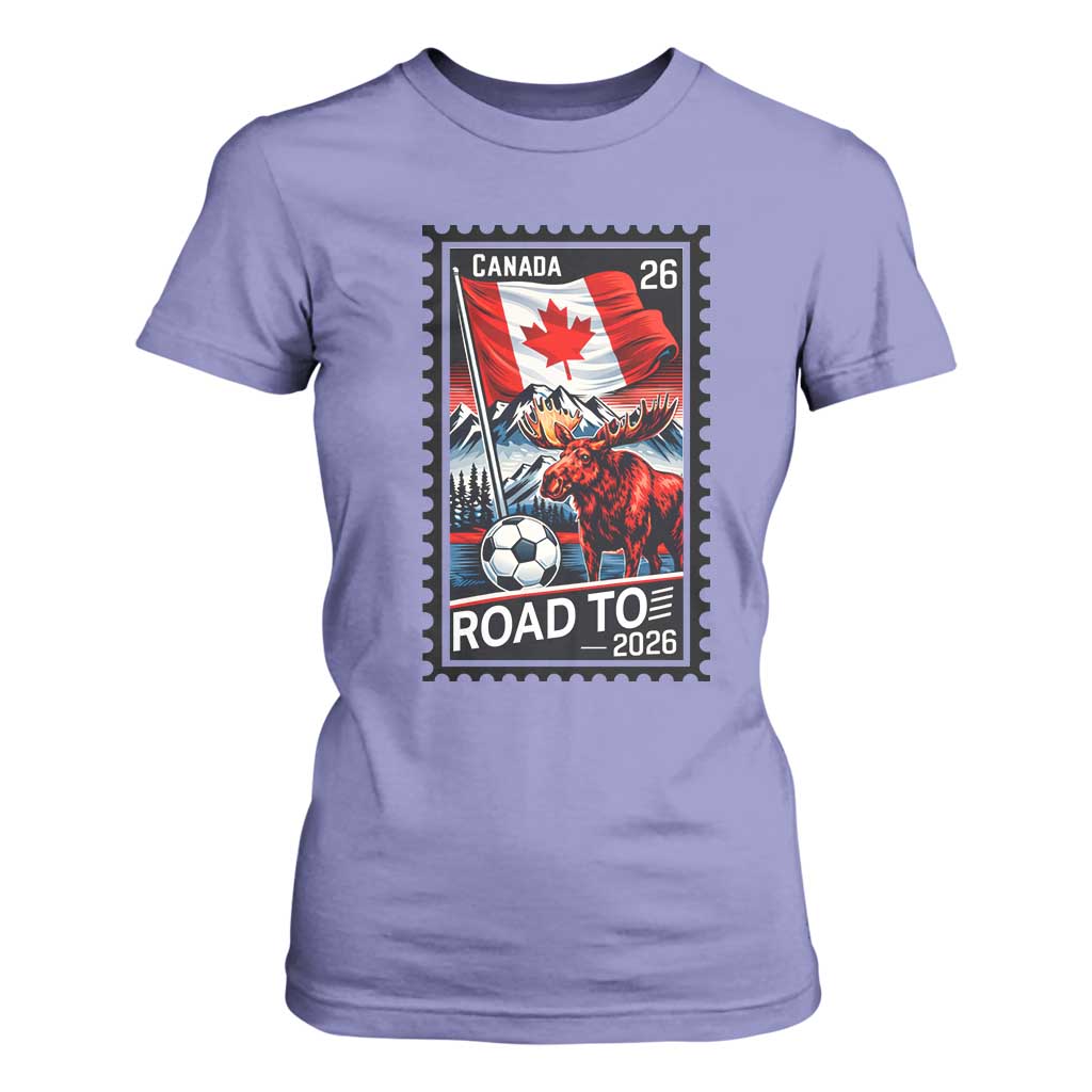 Canada Soccer Moose T Shirt For Women Vintage Postal Stamp Road To 2026 TS12 Violet Print Your Wear