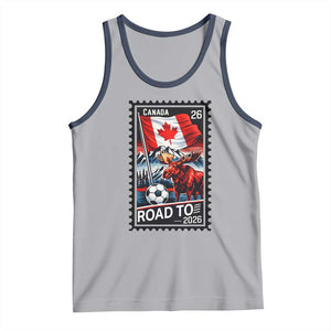 Canada Soccer Moose Tank Top Vintage Postal Stamp Road To 2026 TS12 Athletic Heather Navy Print Your Wear