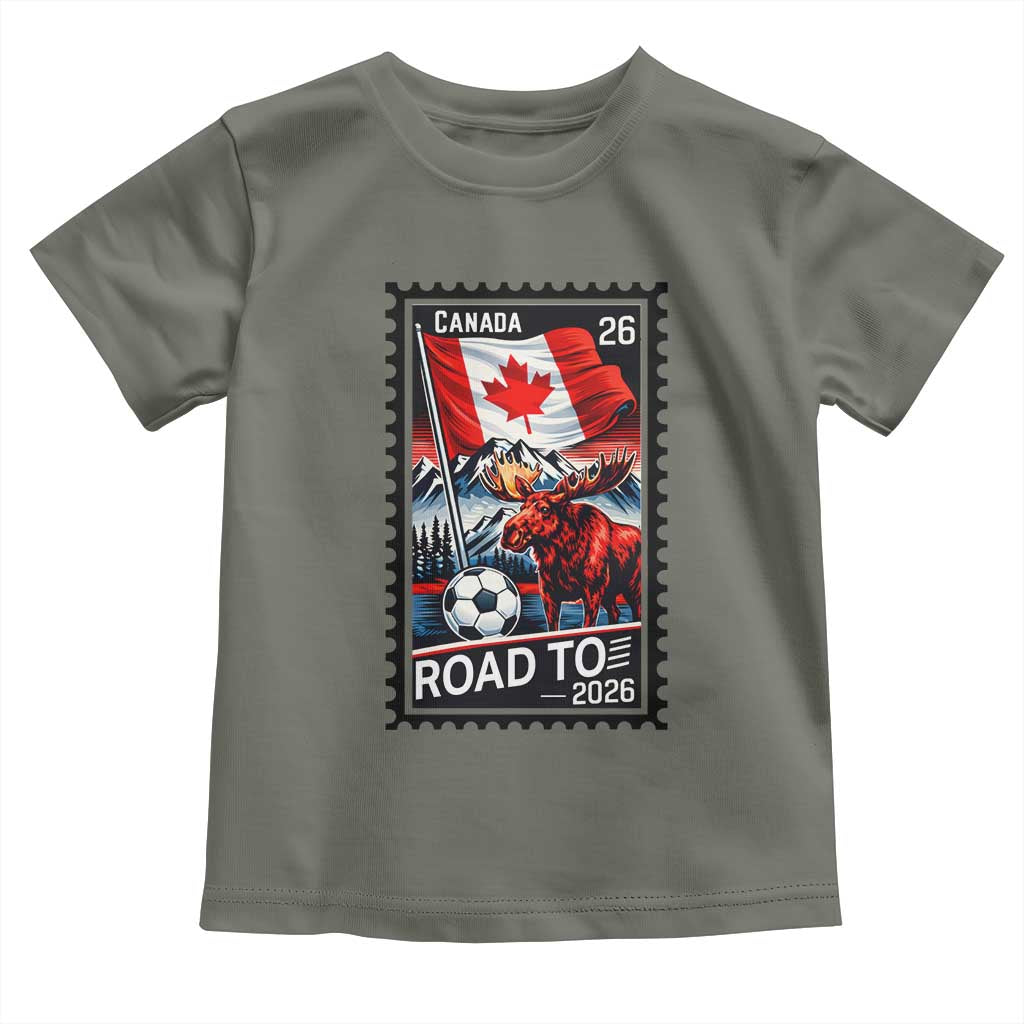 Canada Soccer Moose Toddler T Shirt Vintage Postal Stamp Road To 2026 TS12 Military Green Print Your Wear
