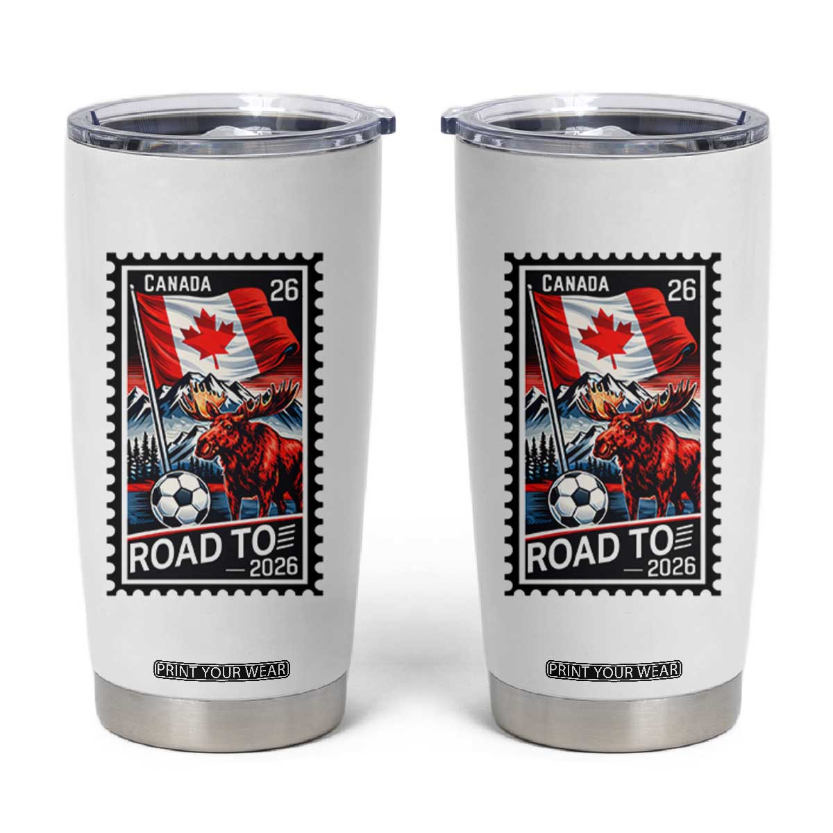 Canada Soccer Moose Tumbler Cup Vintage Postal Stamp Road To 2026 TS12 White Print Your Wear