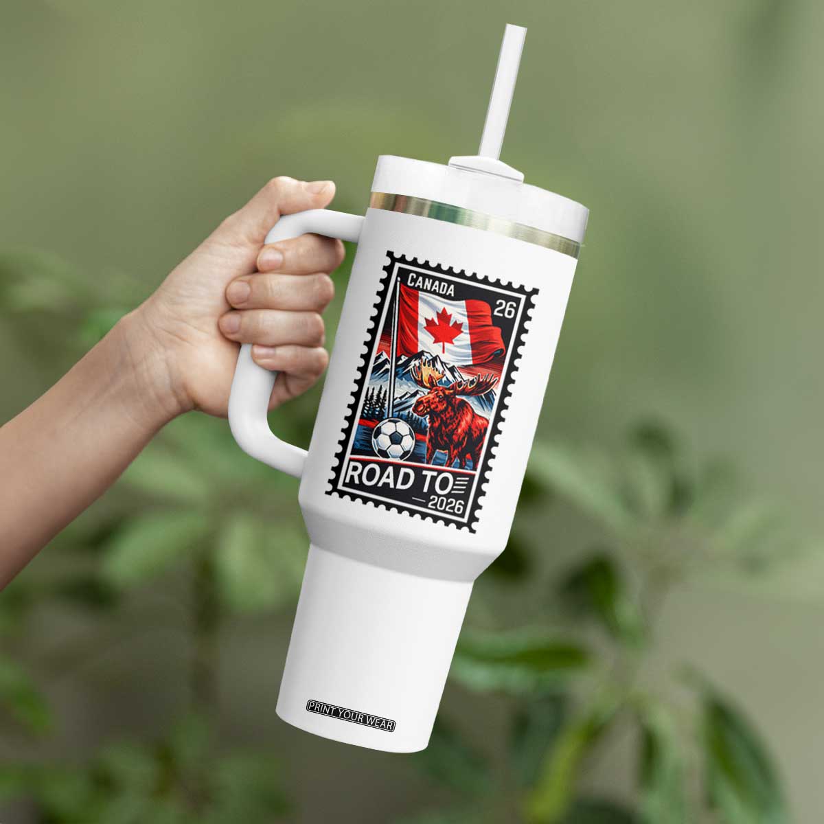 Canada Soccer Moose Tumbler With Handle Vintage Postal Stamp Road To 2026 TS12 Print Your Wear
