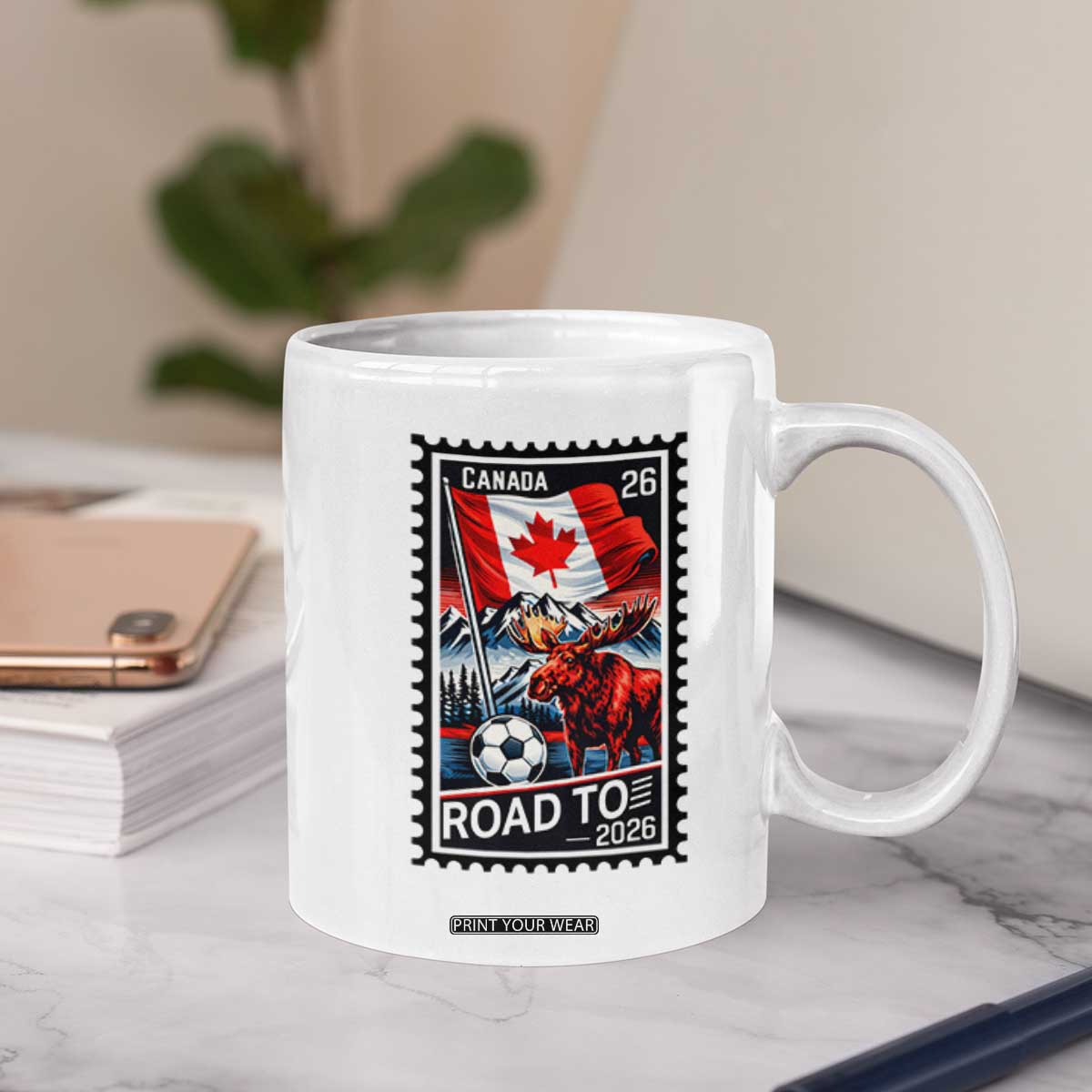 Canada Soccer Moose Coffee Mug Vintage Postal Stamp Road To 2026 TS12 Print Your Wear