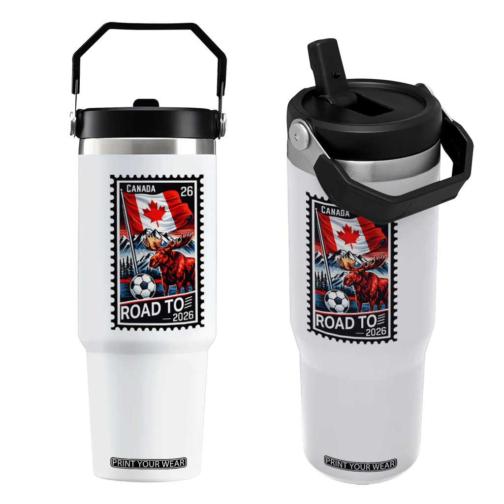 Canada Soccer Moose Flip Straw Tumbler Vintage Postal Stamp Road To 2026 TS12 One Size: 30 oz White Print Your Wear