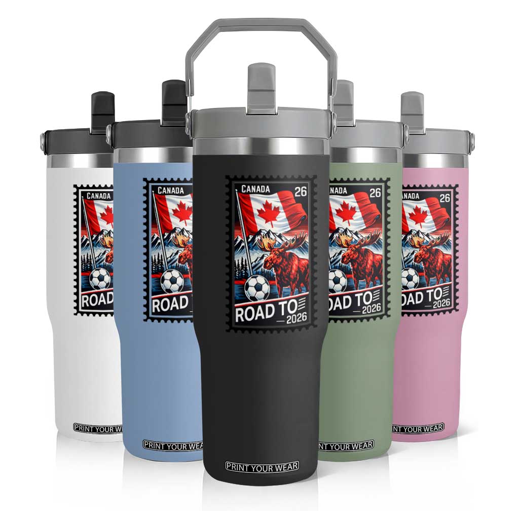 Canada Soccer Moose Flip Straw Tumbler Vintage Postal Stamp Road To 2026 TS12 Print Your Wear