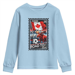 Canada Soccer Moose Youth Sweatshirt Vintage Postal Stamp Road To 2026 TS12 Light Blue Print Your Wear