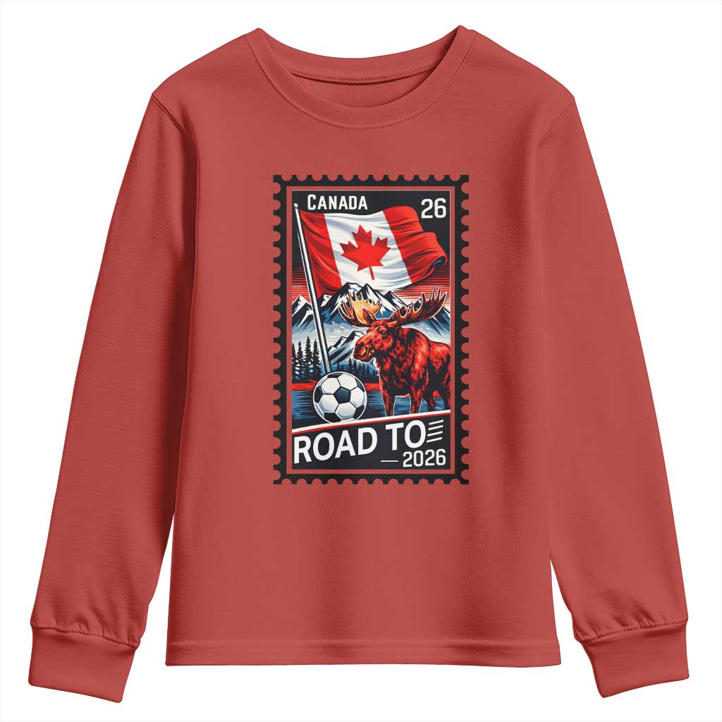 Canada Soccer Moose Youth Sweatshirt Vintage Postal Stamp Road To 2026 TS12 Red Print Your Wear