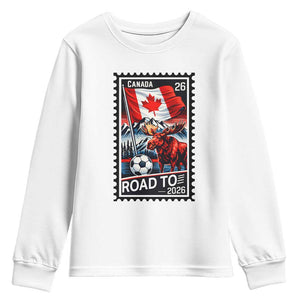 Canada Soccer Moose Youth Sweatshirt Vintage Postal Stamp Road To 2026 TS12 White Print Your Wear