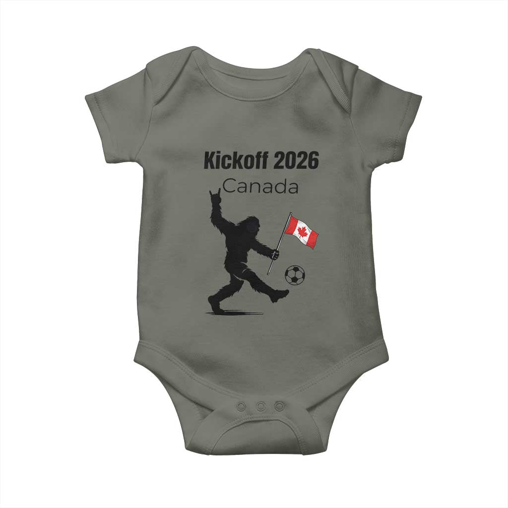 Funny Bigfoot Canada Soccer Baby Onesie Kickoff 2026 TS12 Military Green Print Your Wear