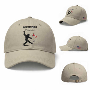 Funny Bigfoot Canada Soccer Baseball Cap Kickoff 2026 TS12 Baseball Cap Universal Fit Beige Print Your Wear