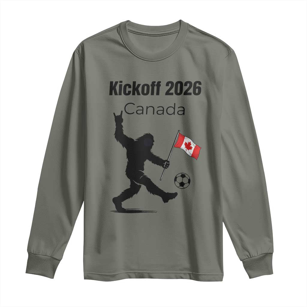 Funny Bigfoot Canada Soccer Long Sleeve Shirt Kickoff 2026 TS12 Military Green Print Your Wear