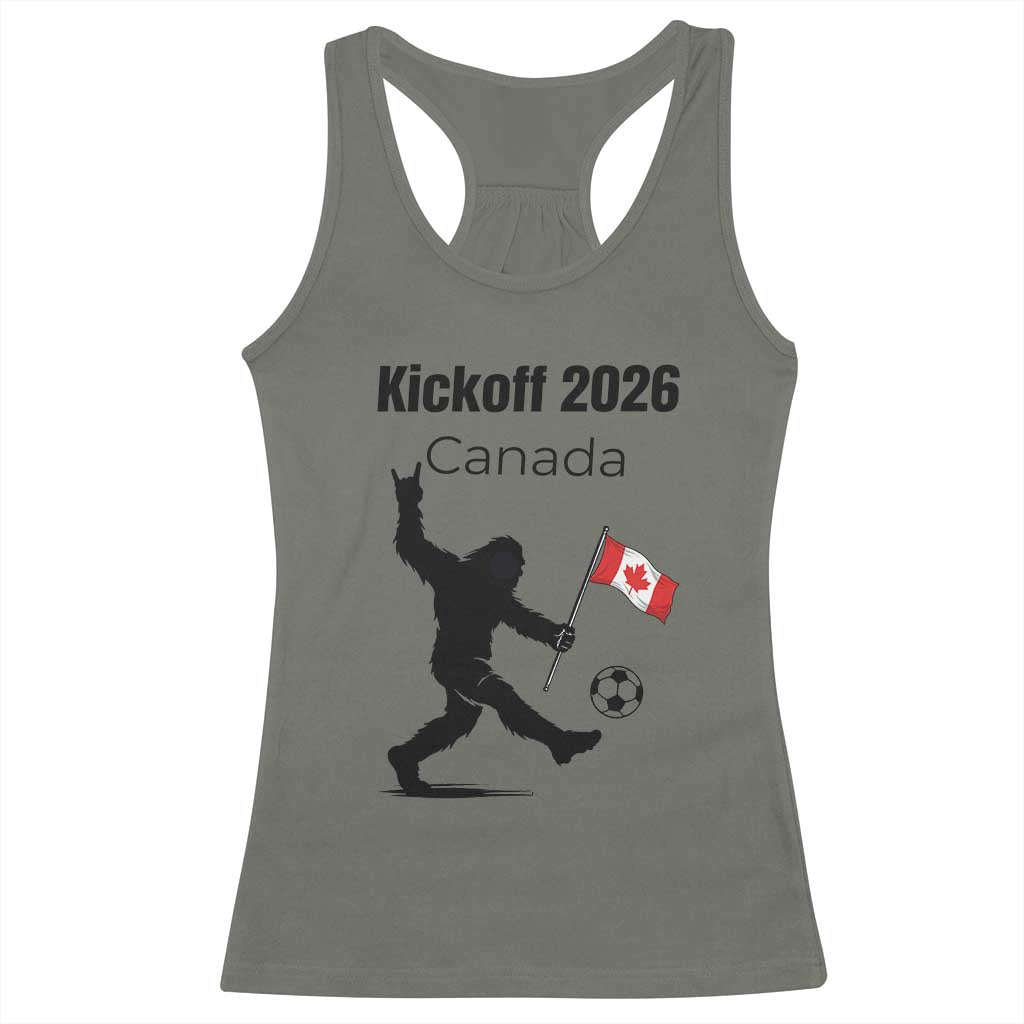 Funny Bigfoot Canada Soccer Racerback Tank Top Kickoff 2026 TS12 Military Green Print Your Wear