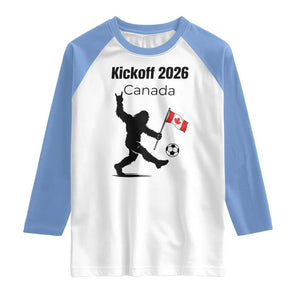 Funny Bigfoot Canada Soccer Raglan Shirt Kickoff 2026 TS12 White Carolina Blue Print Your Wear