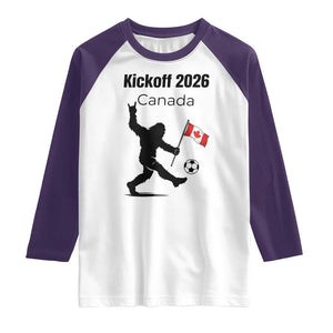 Funny Bigfoot Canada Soccer Raglan Shirt Kickoff 2026 TS12 White Purple Print Your Wear