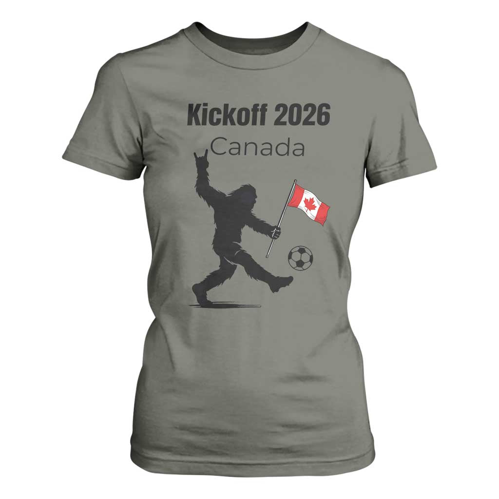 Funny Bigfoot Canada Soccer T Shirt For Women Kickoff 2026 TS12 Military Green Print Your Wear